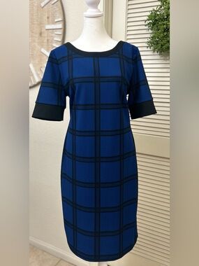 alfani blue lace dress Alfani Womens Blue Crochet Laced 3/4 Sleeve Short Mini Sheath Dress Large NEW